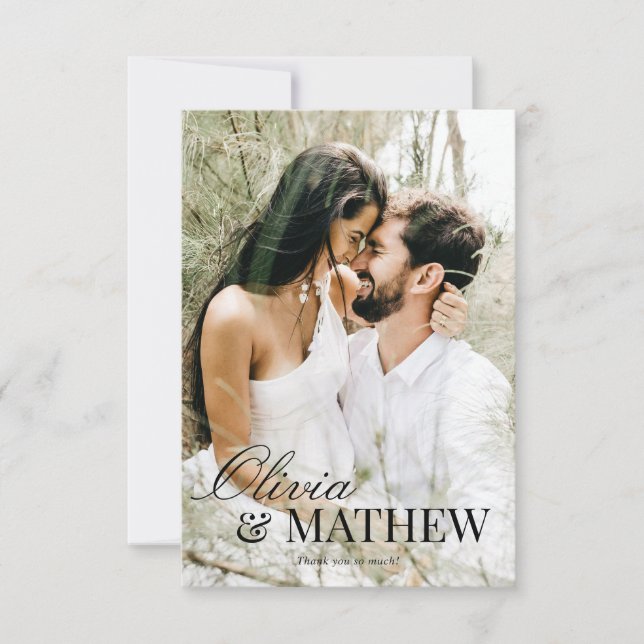 BUDGET Classic Elegant Calligraphy Photo Bröllop Tack Kort (Framsida)