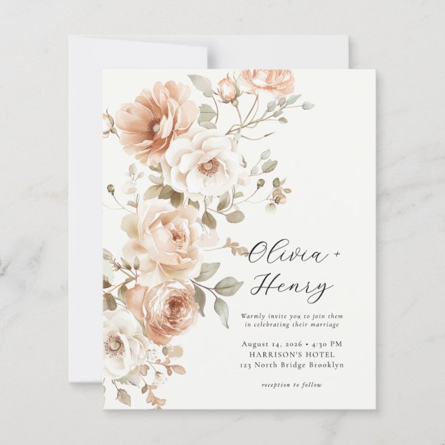 Budget Classic Elegant Floral Wedding Invitation (Framsida)