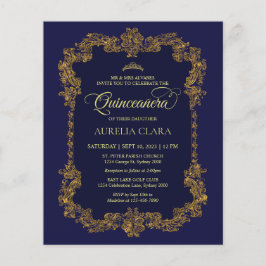 Budget Classic Elegant Navy Blue Guld Quinceanera