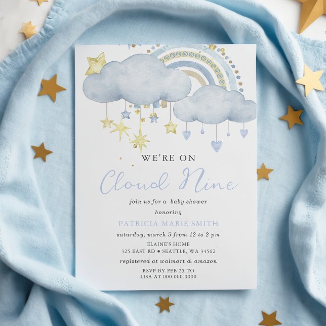 Budget Cloud Nine Baby Boy Baby Shower Inbjudan (We are on Cloud Nine Baby Boy Baby Shower Invitation)