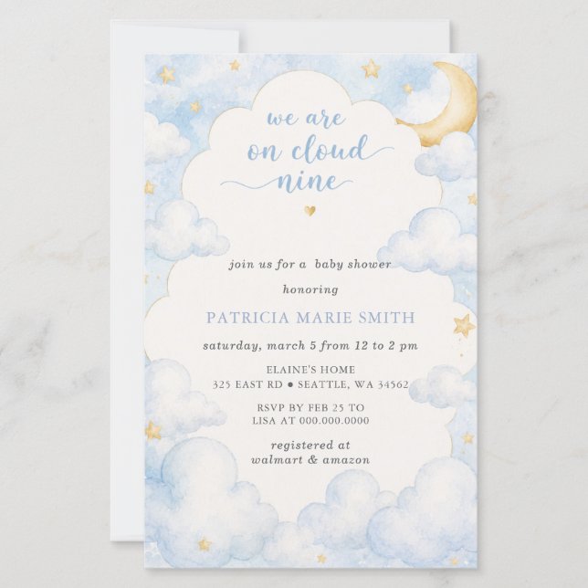 Budget Cloud Nine Baby Boy Baby Shower Inbjudan (Framsida)