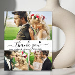 Budget Collage Bröllop Tack Heart-skript Flygblad<br><div class="desc">Budget, Minimalistisk Elegant Modern "Tack" Script 3 Photo Collage Bröllop Tack personlig till ett rimligt pris för lågbudgetflygare. Snyggt bröllop tackar dig för en papper mall med fyra (3) foto på framsidan och ett foto på baksidan. Med texten "Tack" i ett glatt, stavat skrivstil med svan och litet kärlek-hjärta i...</div>