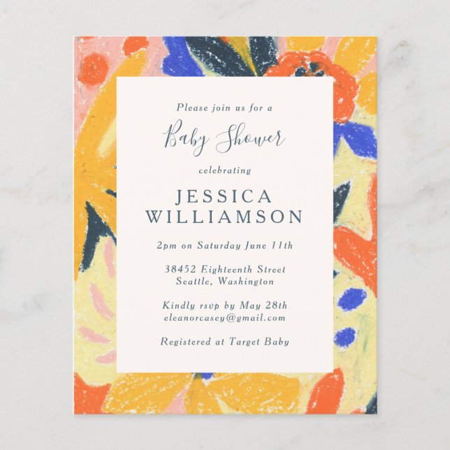 Budget Colorful Artsy Abstrakt Baby Shower Inbjuda (Framsida)