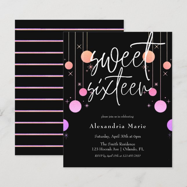 Budget Colorful Glitter Glam Sweet 16 Birthday (Fram/baksida)