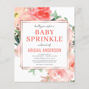 Budget Coral Blommigt Peach Baby Sprinkle-inbjudan Flygblad