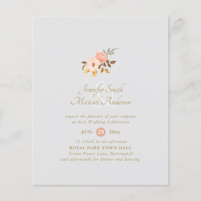 BUDGET Coral Guld Blommigt Bouquet Bröllop Flower (Framsida)