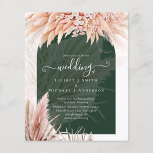 BUDGET Coral Pampas Grass Grönt Bröllop Flygblad