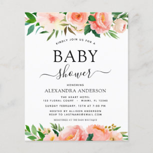 Budget Coral Peach Baby Shower Blommig Inbjudan Flygblad