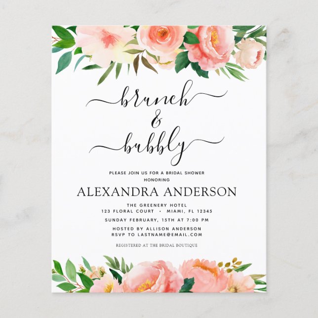 Budget Coral Peach Brunch & Bubly Möhippa Flygblad (Framsidan)