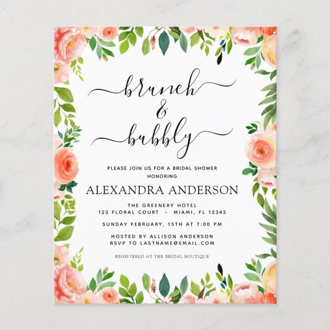 Budget Coral Peach Brunch & Bubly Möhippa Flygblad (Framsidan)