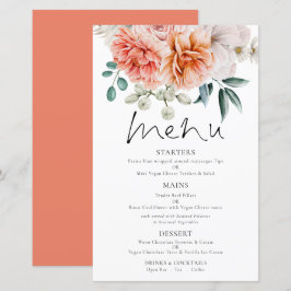 Budget Coral Peonies Blommigts Bröllop Menu
