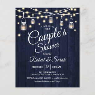 Budget Couples Shower Navy Rustic Wood-inbjudan Flygblad