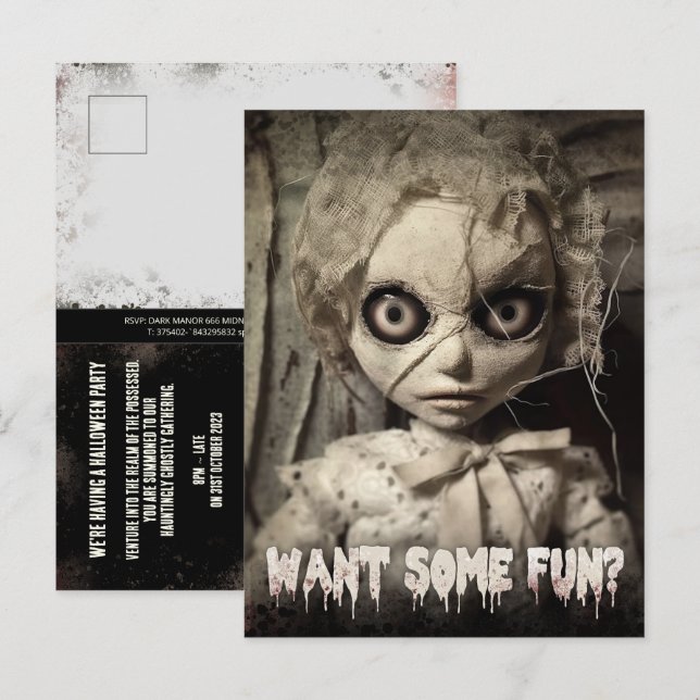 Budget Creepy Sack Doll Vuxen Halloween-inbjudan Inbjudan Vykort (Fram/baksida)