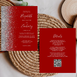 Budget Crimson Silver Glitter QR-kod Bröllop