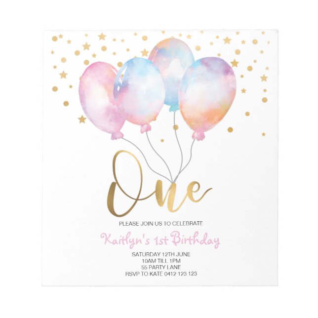 Budget Cute Balloons Rosa Guld One-inbjudan Anteckningsblock (Framsida)