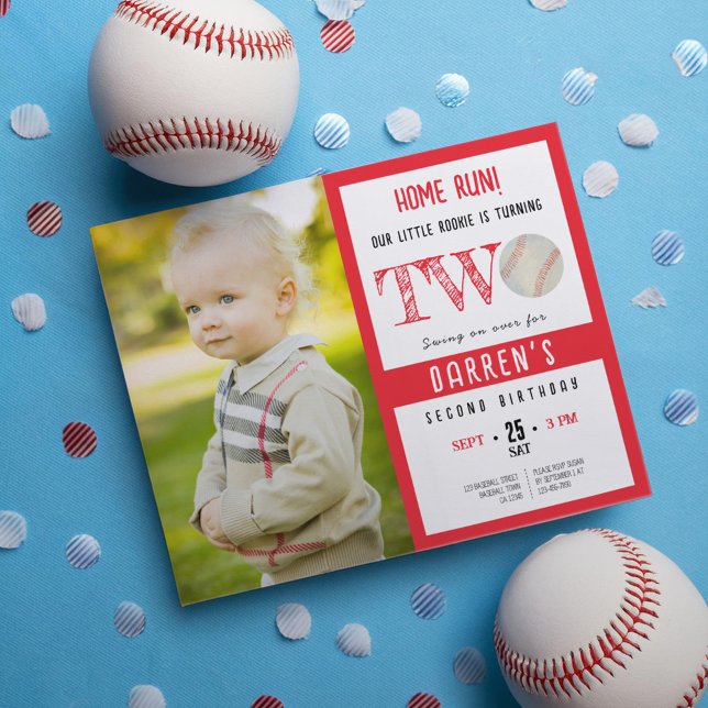 Budget Cute Baseball Photo 2:a födelsedag inbjudan (Skapare uppladdad)