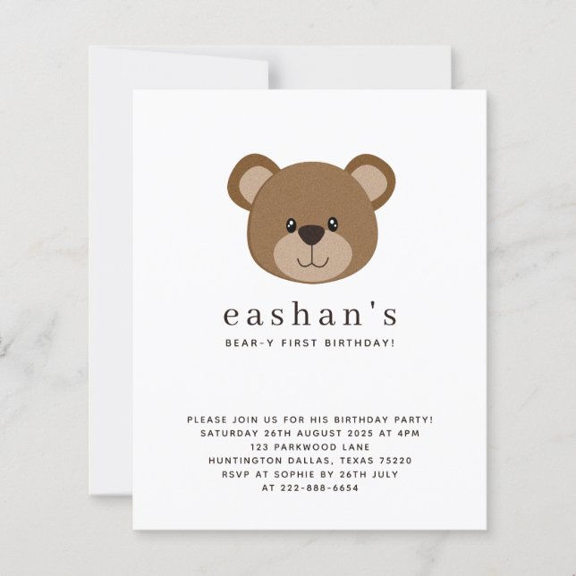 Budget Cute Bear-y First Birthday Photo Invitation (Framsida)