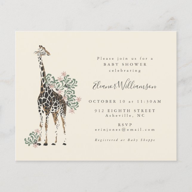 Budget Cute Blommigt Giraffe Simple Baby Shower (Framsida)