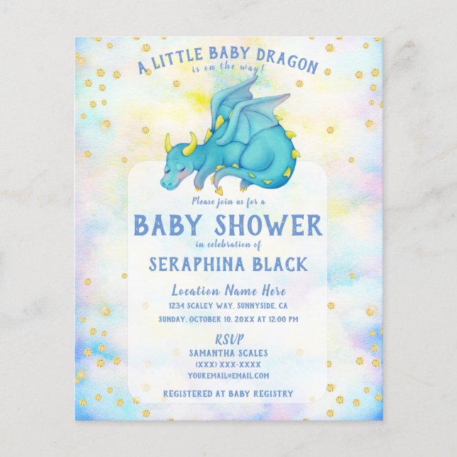 BUDGET Cute Blue Dragon Baby Shower-inbjudan (Framsida)