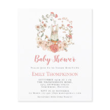 Budget Cute Bunny Coral Girl Baby Shower Inbjudan