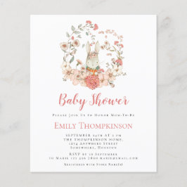Budget Cute Bunny Coral Girl Baby Shower Inbjudan