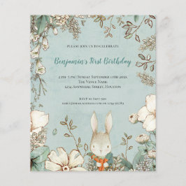 Budget Cute Bunny Foliage 1st Birthday Boy Inbjuda