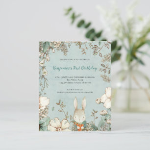 Budget Cute Bunny Foliage 1st Birthday Boy Inbjuda