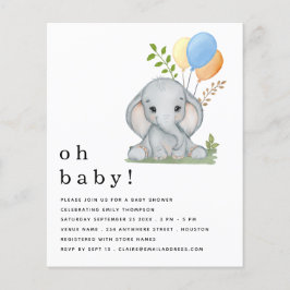 Budget Cute Elephant Blue Boy Baby Shower. Inbjuda
