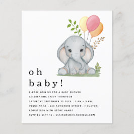 Budget Cute Elephant Rosa Girl Baby Shower Inbjuda