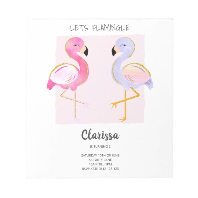 BUDGET Cute Flamingo Girly Birthday-inbjudan Anteckningsblock (Framsida)