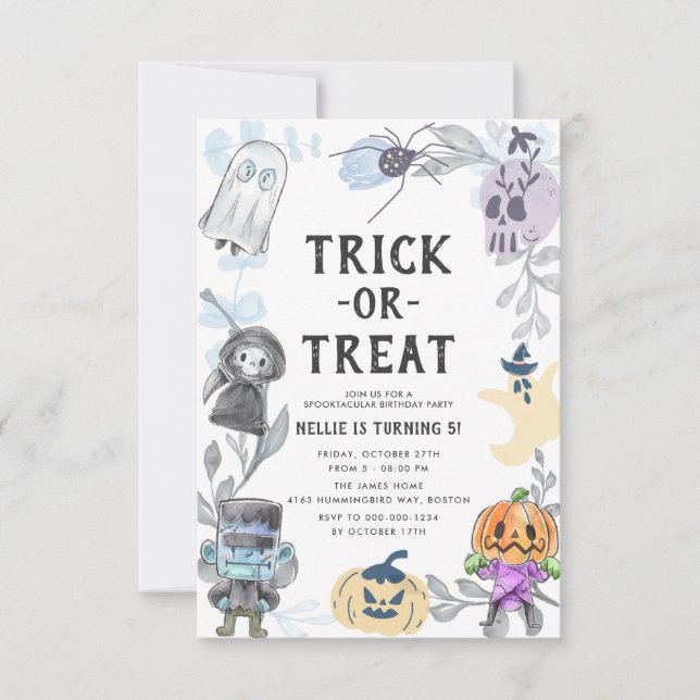 Budget Cute Ghost Monster Halloween-Födelsedagsfes Inbjudningar (Framsida)