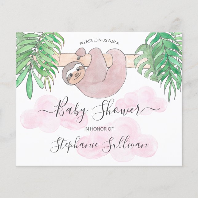 Budget Cute Girl Sloth Baby Shower-inbjudan (Framsida)