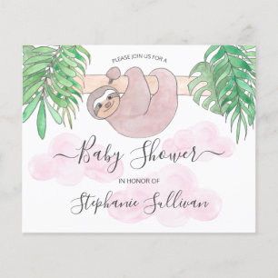 Budget Cute Girl Sloth Baby Shower-inbjudan