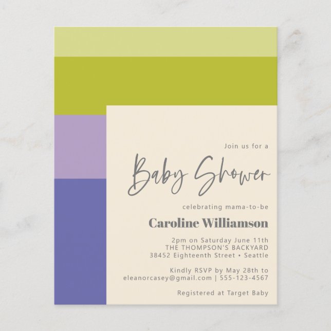 Budget Cute Lila Grönt Rand Modern Baby Shower (Framsida)