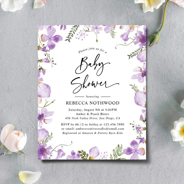 Budget Cute Lilac Neutralt Baby Shower-inbjudan (Skapare uppladdad)
