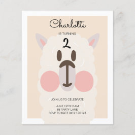 BUDGET Cute Llama Modern födelsedagsinbjudan