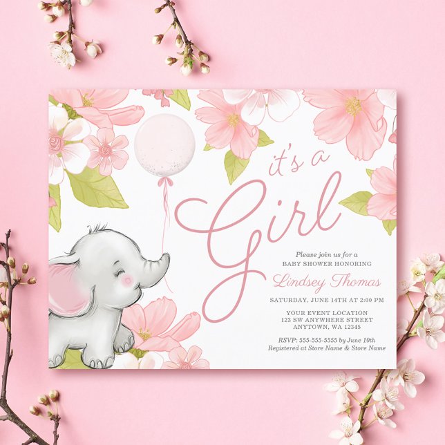 Budget Cute Rosa Blommigt Elephant Girl Baby Showe (Skapare uppladdad)