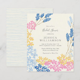 Budget Cute Rosa Blue Blommigt Möhippa Inbjudan