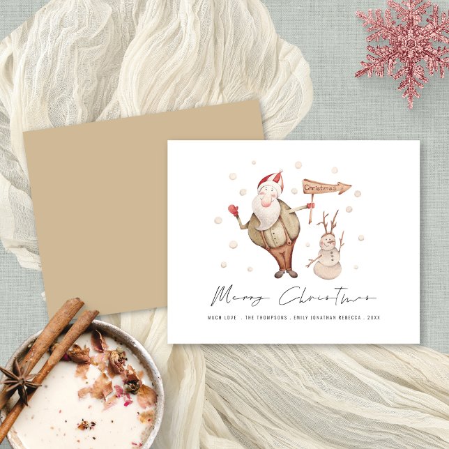 Budget Cute Santa Snögubbe God jul (Front and back view. Budget price 4.5 x 5.6" alternative)