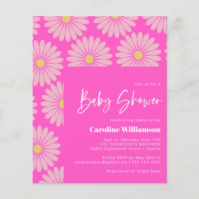 Budget Cute Scandinavian Flower Rosa Baby Shower (Framsida)