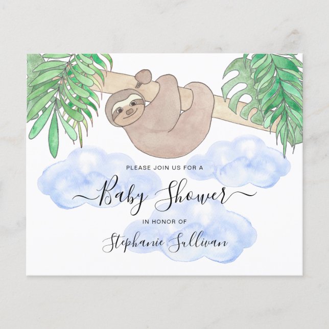 Budget Cute Sloth Boy's Baby Shower-inbjudan (Framsida)