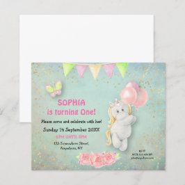 Budget Cute Unicorn Första Birthday-inbjudan
