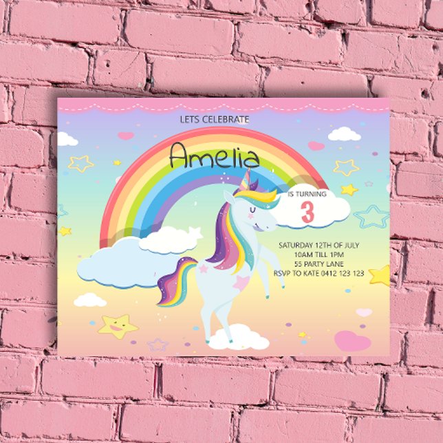 BUDGET Cute Unicorn Rainbow Girls-inbjudan (Skapare uppladdad)