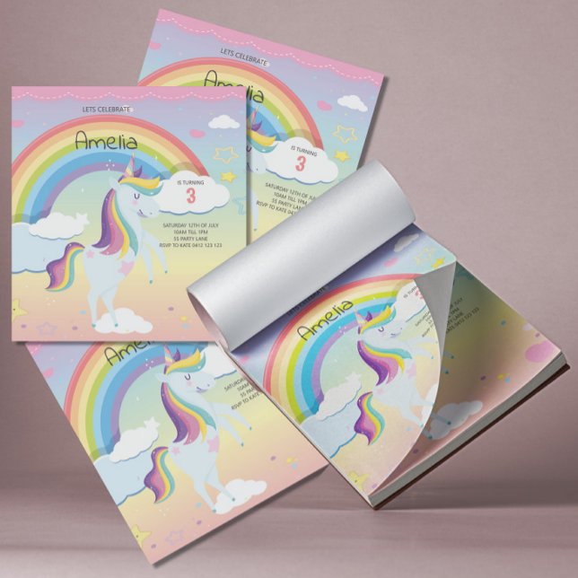 BUDGET Cute Unicorn Rainbow Girls-inbjudan Anteckningsblock (Skapare uppladdad)