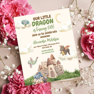 Budget Cute Watercolor Dragon Baby 1:a födelsedag Reklamblad