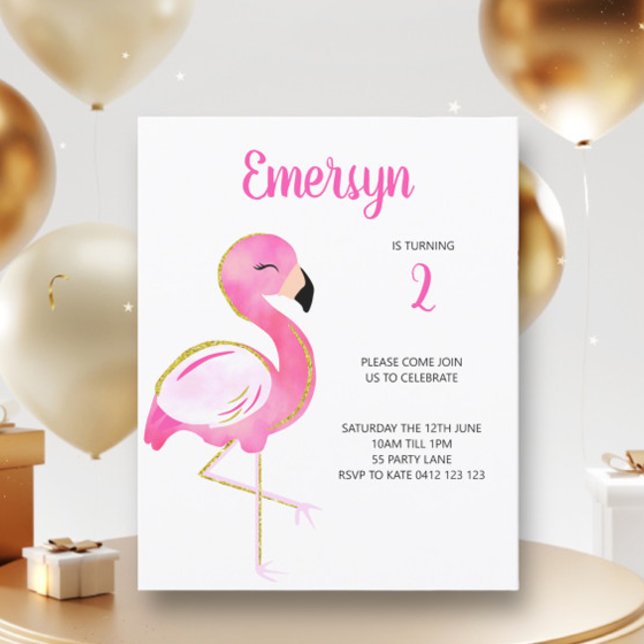 BUDGET Cute Watercolor Flamingo Rosa bjudande in (Skapare uppladdad)