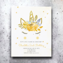 BUDGET Cute Watercolor Unicorn-inbjudan till Gult