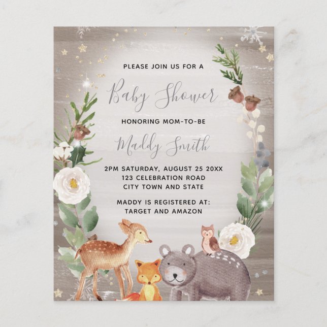 Budget Cute Woodland Animals Winter Baby Shower (Framsida)