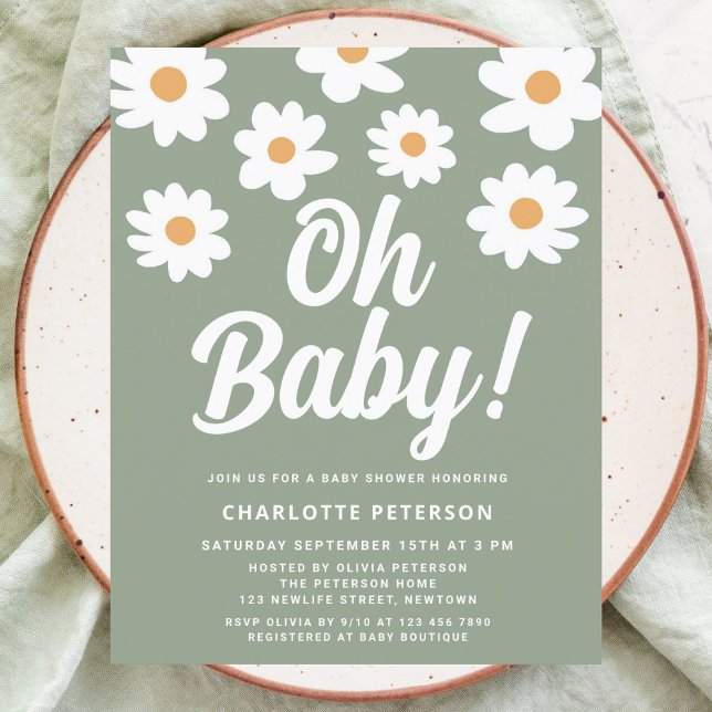 Budget Daisy Grön Baby Shower Inbjudan  (Skapare uppladdad)