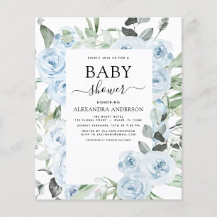 Budget Damblå Baby Shower Blommig Grönska Flygblad